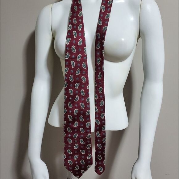 Peter Thomas by Superba Maroon & Green Silk Tie - Picture 1 of 4